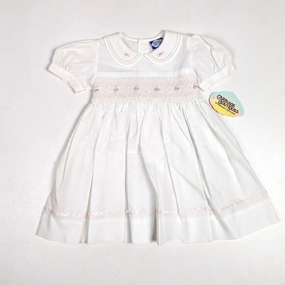Vtg Carriage Boutiques Dress Girls Sz 18m Smocked White Dainty Spring Heirloom - Picture 1 of 8